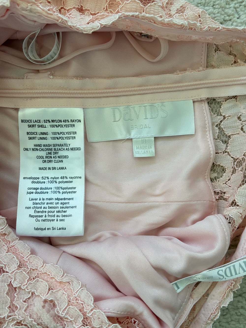 David's Bridal - Girl’s Pale Blush Lace One-Shoulder Maxi Dress - Picture 7 of 7